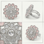 Manruya Rose Quartz Floral Statement Ring - خاتم كوكتيل منرويا فضي بحجر الروز كوارتز