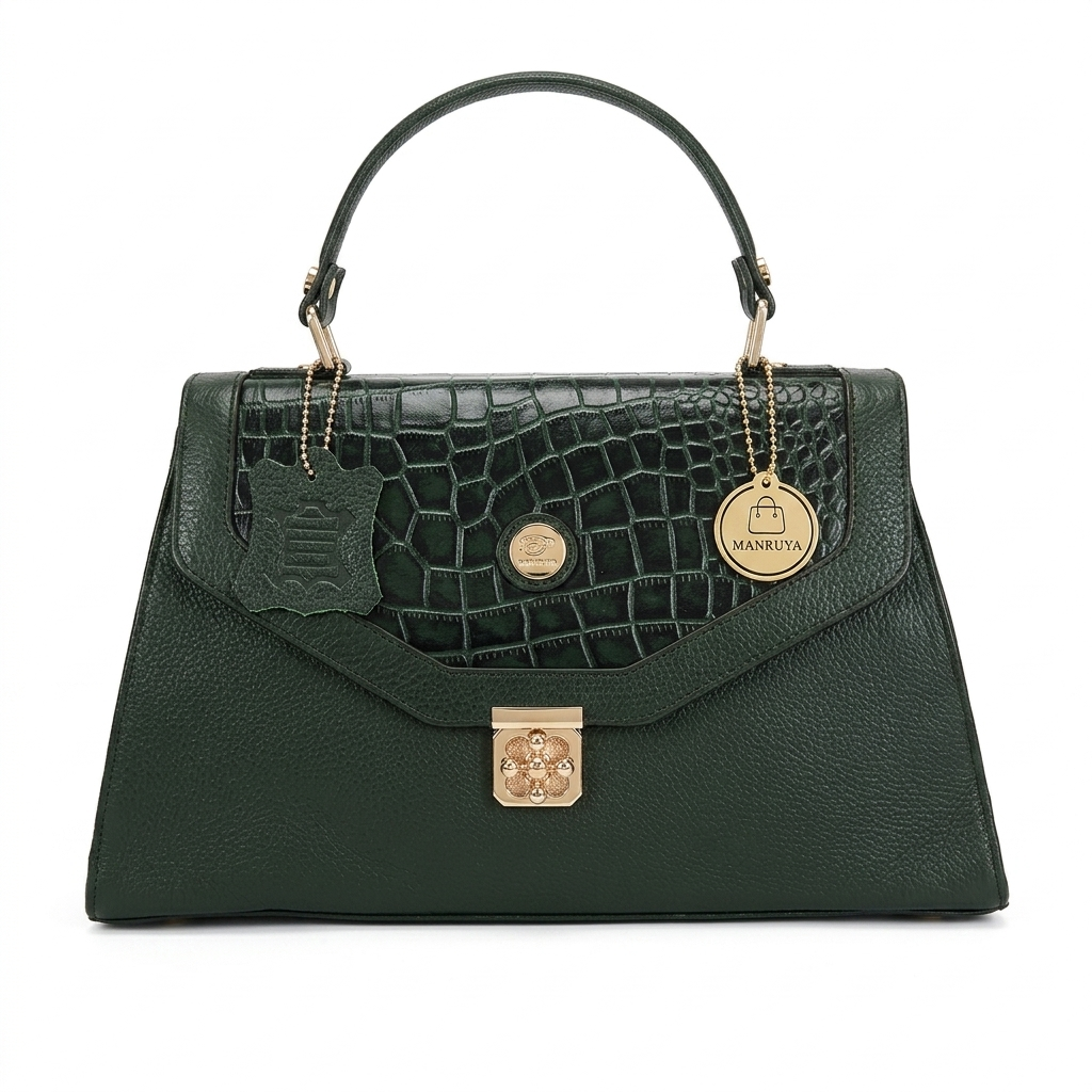 Manruya Dark Green Croc Texture Handbag | حقيبة مانرويا الخضراء الداكنة بنقشة التمساح