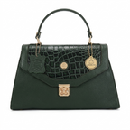 Manruya Dark Green Croc Texture Handbag | حقيبة مانرويا الخضراء الداكنة بنقشة التمساح