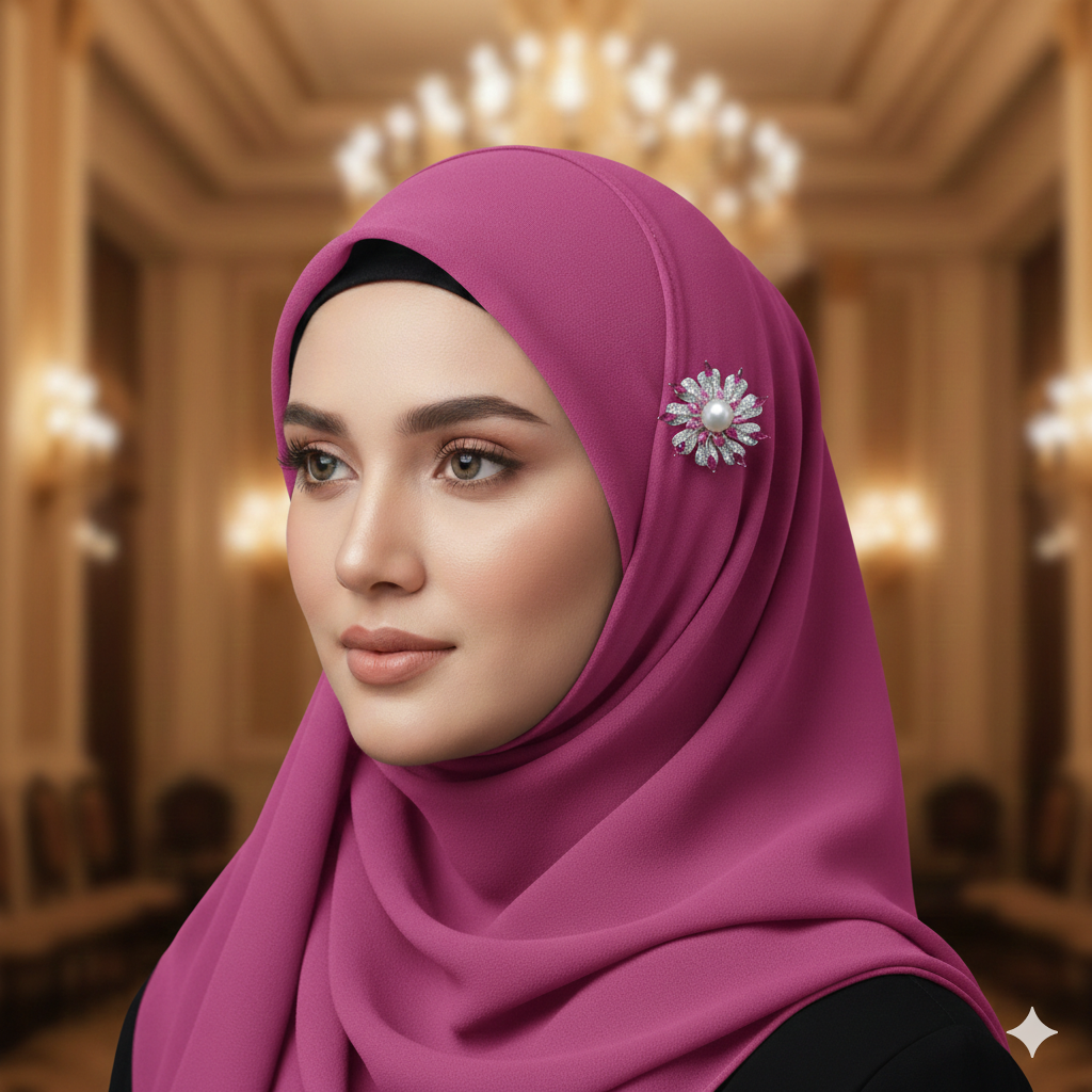 Elegant Pearl & Pink Crystal Flower Brooch | بروش زهرة لؤلؤ وكريستال أنيق