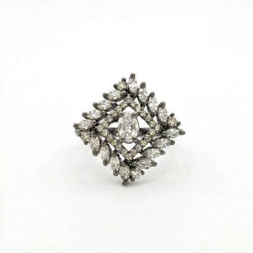 Black Oxidized Crystal Statement Ring for Women | خاتم مؤكسد أسود مرصع بالكريستال