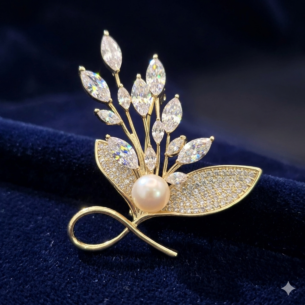 Luxury Floral Pearl Hijab Brooch | بروش حجاب فاخر بتصميم زهري ولؤلؤ