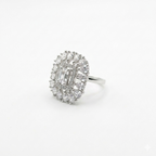 Silver Emerald Cut CZ Halo Statement Ring for Women | خاتم فضي فاخر بحجر زمردي ولمسات CZ