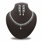 Sapphire Blue & Diamond Simulant Necklace Set - Silver Finish