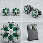 Manruya Premium Silver-Plated Mint Green CZ Floral Stud Earrings – Luxury Wheel Statement Tops | أقراط زركون خضراء فاخرة