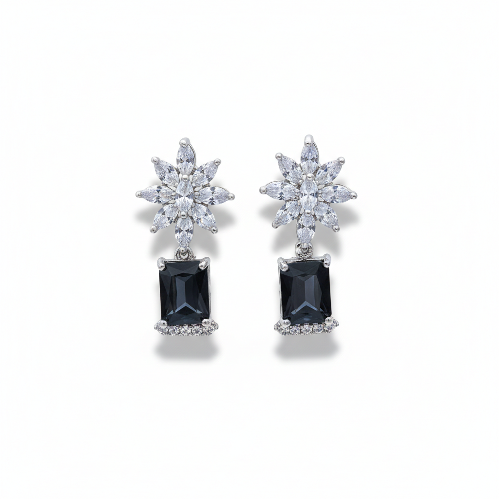 Midnight Majesty: Silver-Plated Cubic Zirconia Black & White Statement Jewelry Set