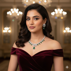 Regal Emerald Green & Diamond Simulant Choker Necklace Set