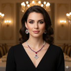 Ruby Red & Diamond Simulant Teardrop Necklace & Earrings Set