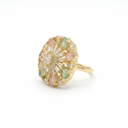 Pastel Floral Crystal Statement Ring for Women | خاتم وردي وأخضر فاخر مرصع بالكريستال للنساء