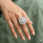 Manruya Pastel Quartz Floral Statement Ring - خاتم كوكتيل منرويا فضي بألوان الباستيل