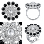 Manruya Black Onyx Floral Statement Ring - خاتم كوكتيل منرويا فضي مرصع بالأونكس الأسود