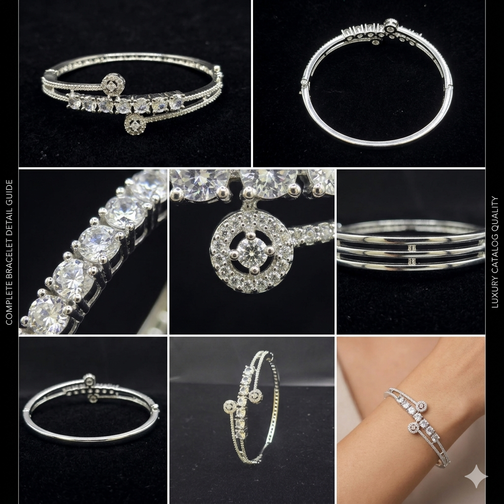 Silver-Tone Double-Row Stone Bangle Bracelet | سوار بلون فضي مرصع بالأحجار بتصميم مزدوج الصفوف
