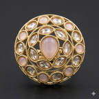 Manruya Rose Quartz Heritage Statement Ring - خاتم منرويا تراثي عريض مرصع بالروز كوارتز والذهب