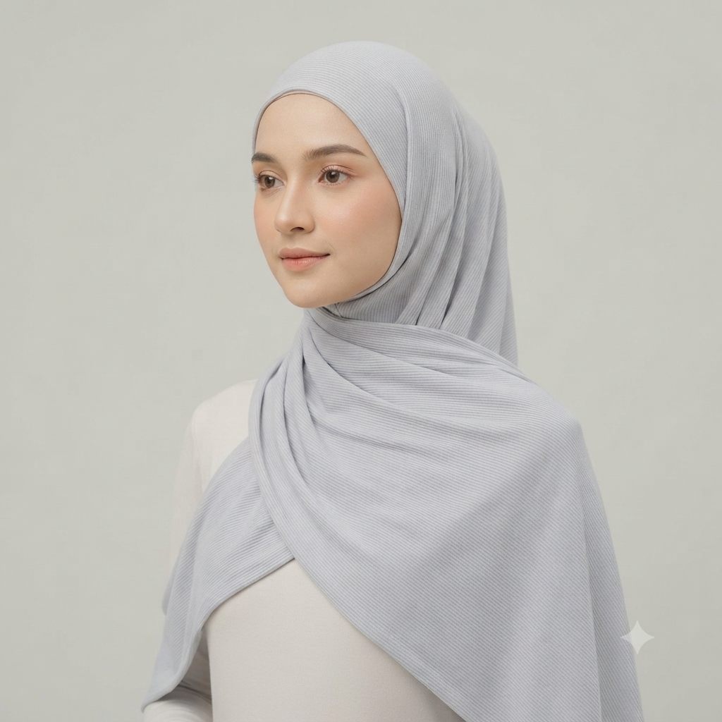 Manruya Premium Ribbed Jersey Shayla – Ocean Blue | شيلة مانرويا جيرسي مضلع فاخرة – أزرق المحيط