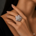 Pink Crystal Floral Statement Ring for Women | خاتم وردي فاخر بتصميم زهري للنساء