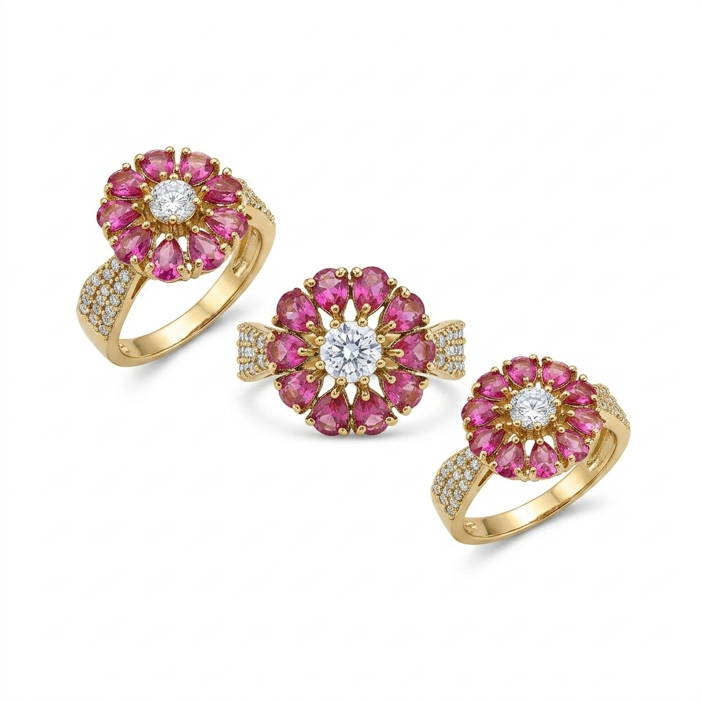 Victorian Ruby Floral CZ Statement Ring for Women | خاتم فيكتوري فاخر بحجر روبي وتصميم زهري