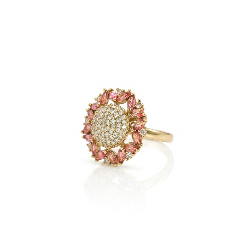 Victorian Dark Pink Floral Statement Ring for Women | خاتم فيكتوري وردي غامق فاخر للنساء