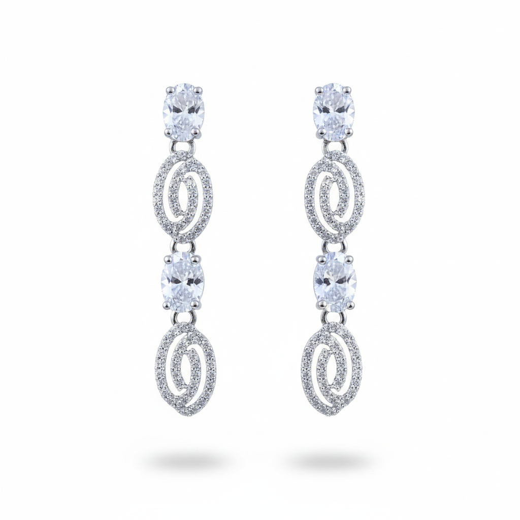 "Timeless Oval" White American Diamond  - Silver Finish | طقم عقد زركون بيضاوي وفضي