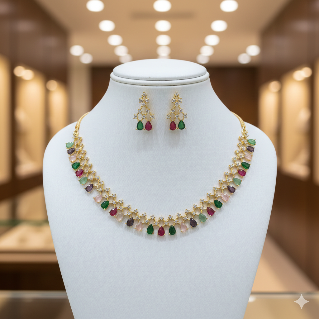 Luxury Multicolor Teardrop Necklace Set | طقم عقد فاخر متعدد الألوان