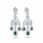 Emerald Green & White American Diamond Choker Necklace Set - Silver Finish