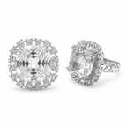 Silver Cushion Cut Crystal Statement Ring for Women | خاتم كريستال فاخر فضي للنساء