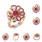Rose Gold Floral Ruby Stone Statement Ring for Women | خاتم وردي فاخر بحجر روبي للنساء