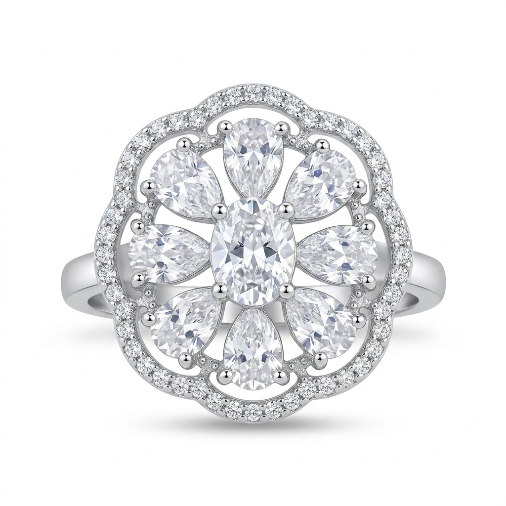 Manruya Diamond-Cut Floral Statement Ring - خاتم منرويا الماسي بتصميم الوردة البراقة