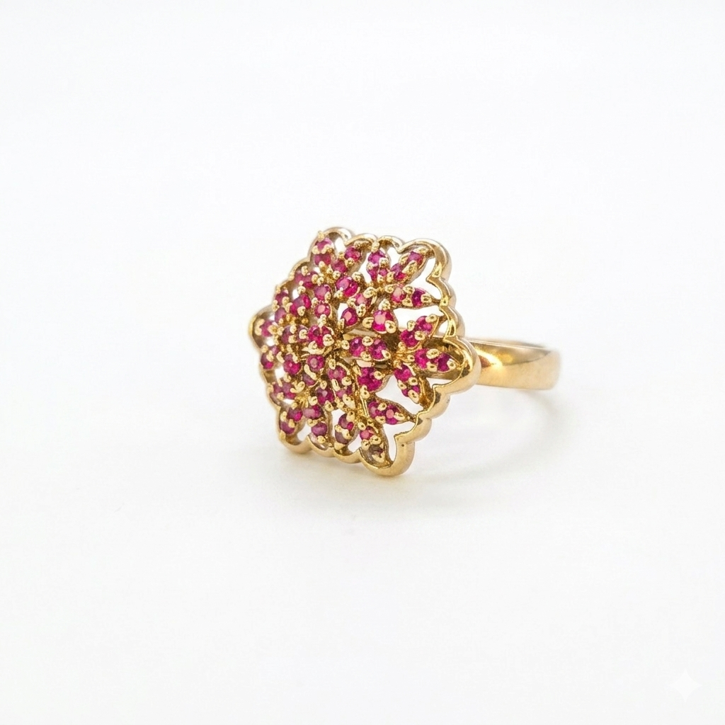 Victorian Ruby Floral Statement Ring for Women | خاتم فيكتوري مزهر بحجر روبي