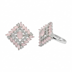 Silver Pink Stone Geometric Statement Ring for Women | خاتم فضي بحجر وردي بتصميم هندسي فاخر