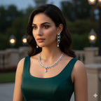 Sapphire Blue & Diamond Simulant Necklace Set - Silver Finish