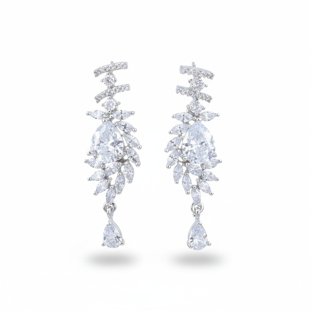 Sparkling Zirconia Bridal Necklace & Earring Set - Silver Plated