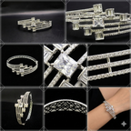 Silver-Tone Multi-Row Geometric Bangle Bracelet | سوار هندسي متعدد الصفوف بلون فضي
