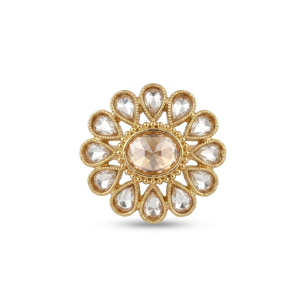 Manruya Traditional Kundan Floral Ring - خاتم كوكتيل منرويا بتصميم وردة الكوندان