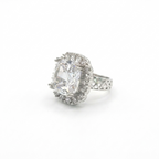Silver Cushion Cut Crystal Statement Ring for Women | خاتم كريستال فاخر فضي للنساء