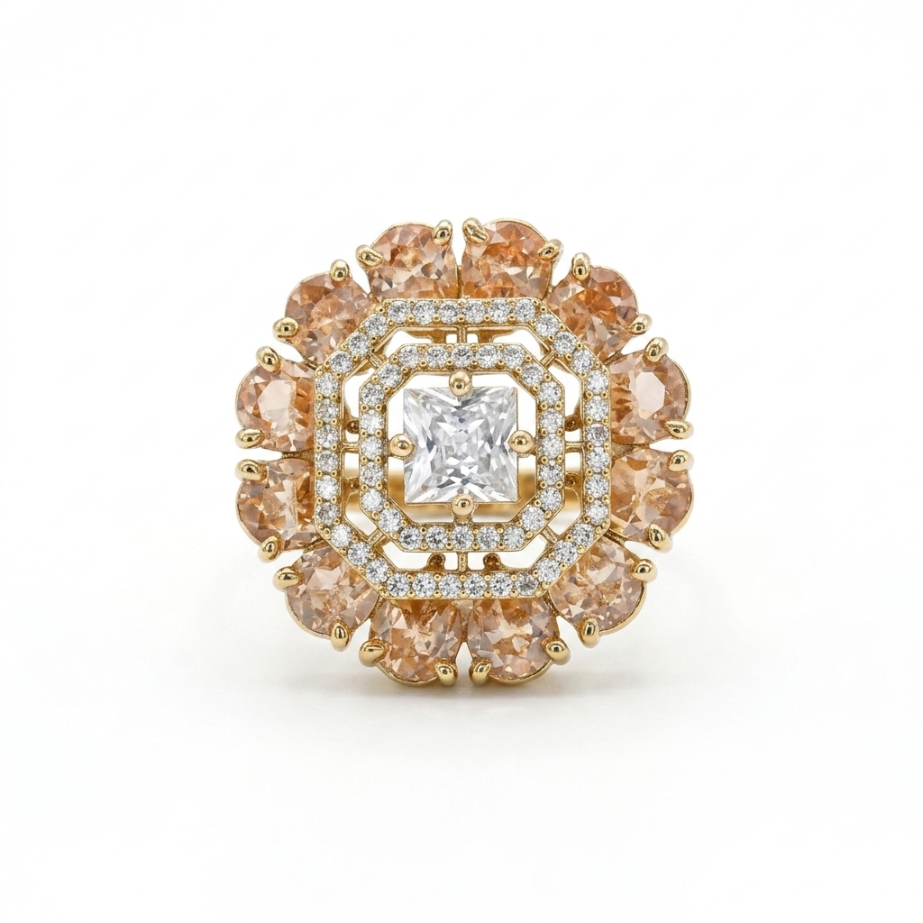 Blush Pink Halo Statement Ring for Women | خاتم وردي فاخر بتصميم هالة للنساء