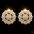 Gold Plated Two-Tone CZ Mandala Stud Earrings – Luxury Two-Tone Statement Tops | أقراط زركون دائرية فاخرة