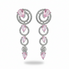 Elegant Pastel Pink & Diamond Simulant Necklace & Earrings Set