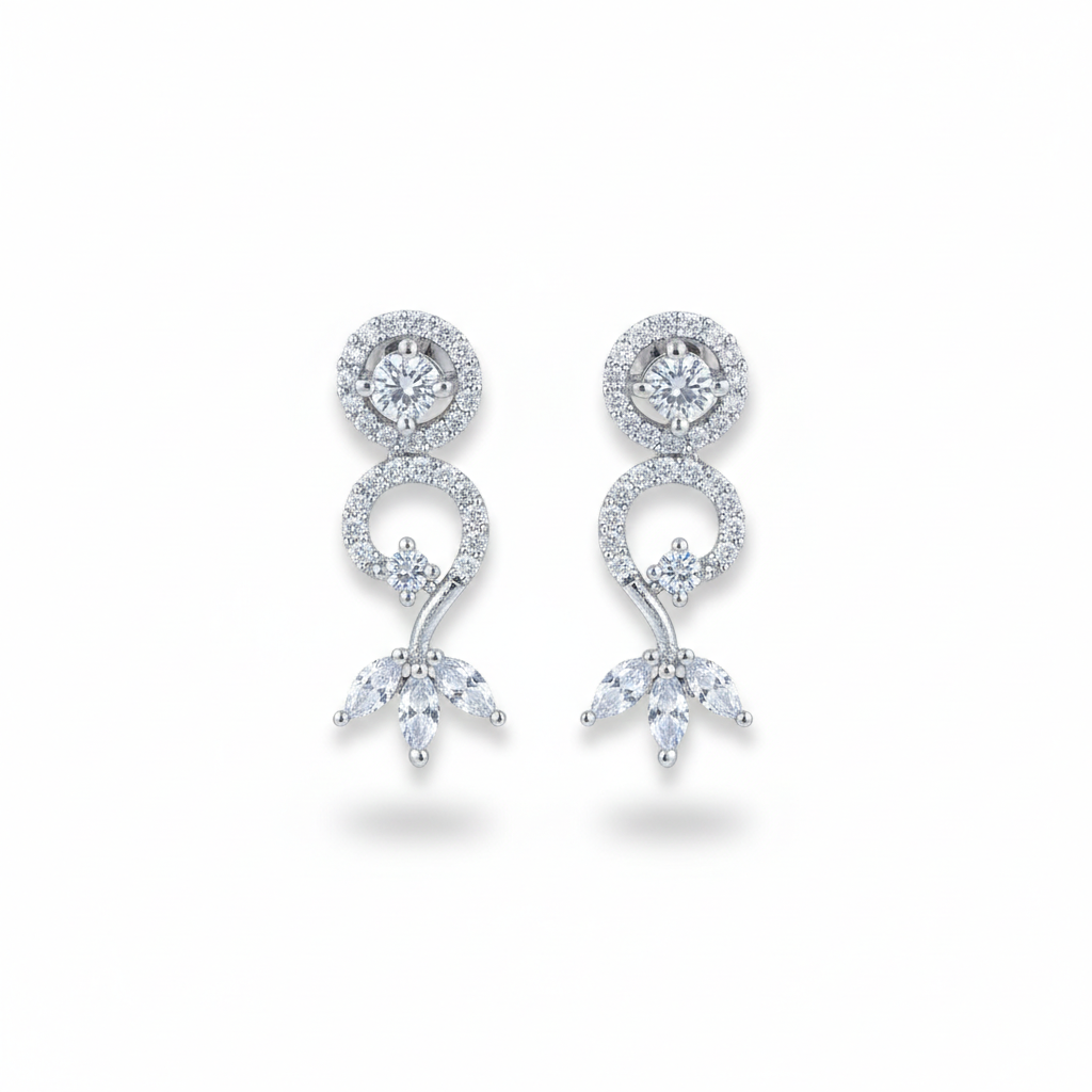 "Divine Filigree" White American Diamond Set - Silver Plated | طقم عقد زركون أبيض وفضي