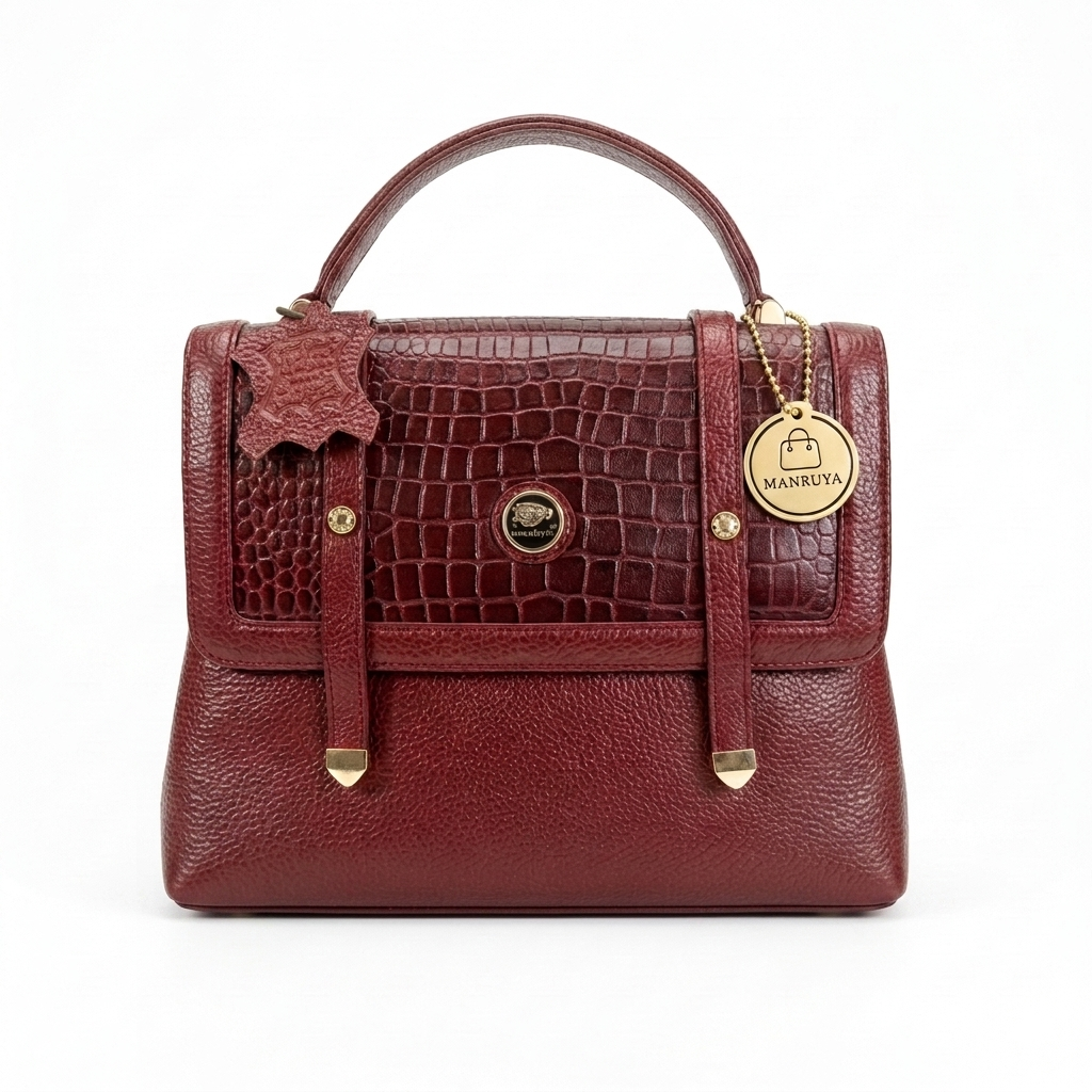 Manruya Brick Croc Texture Handbag | حقيبة مانرويا بلون الطوبي بنقشة التمساح