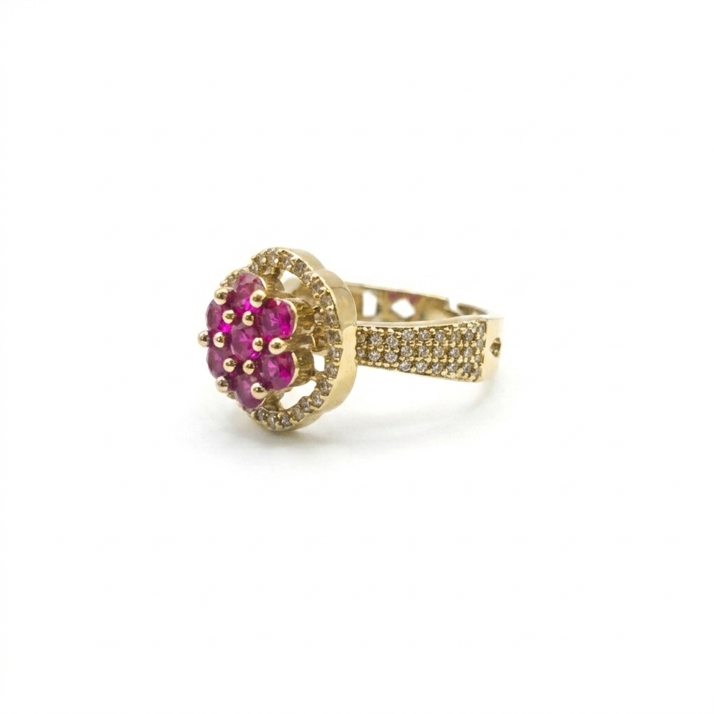 Victorian Ruby Floral Statement Ring for Women | خاتم فيكتوري فاخر بأحجار الياقوت للنساء