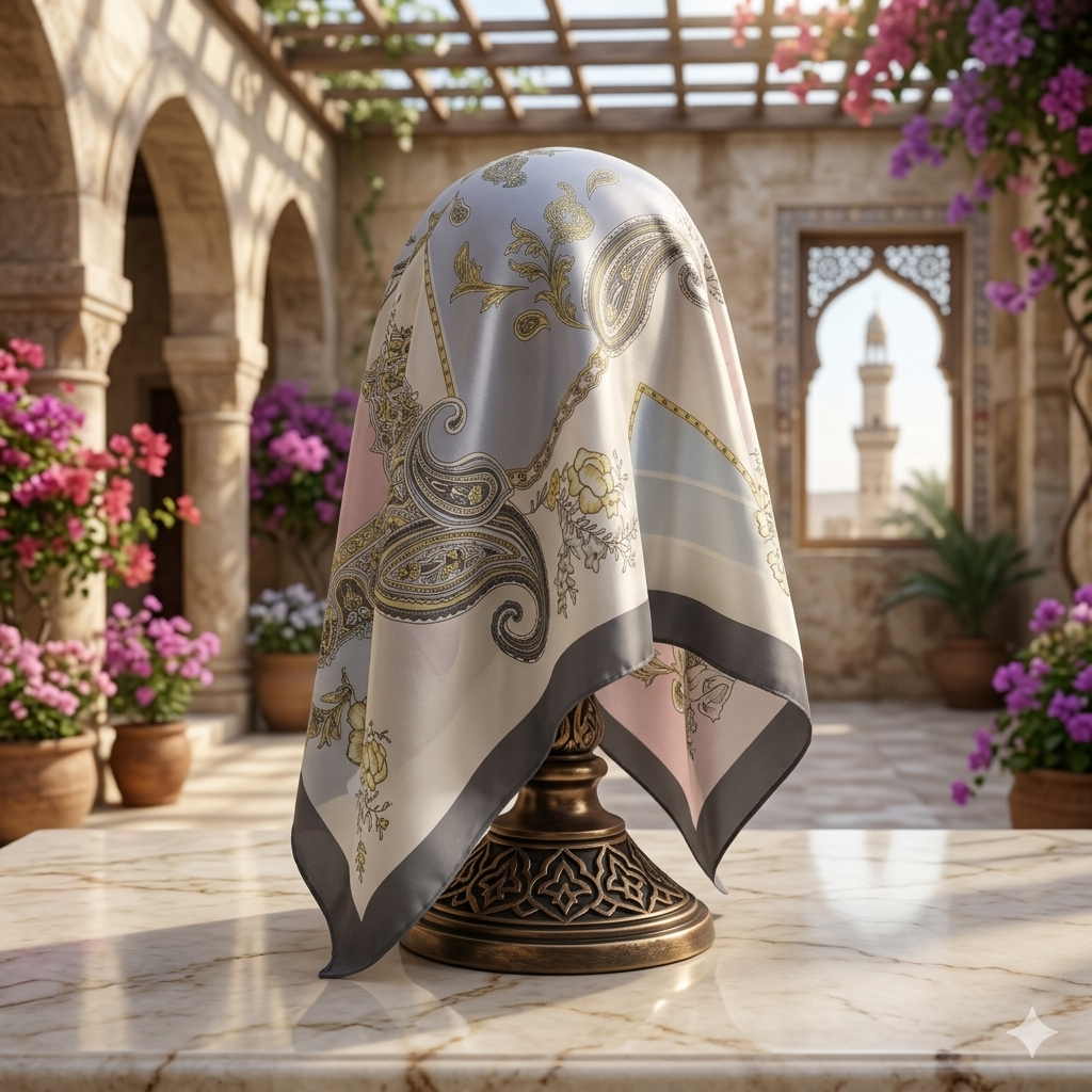 Luxury Baroque Satin Silk Shayla Hijab | شيلة ساتان حرير فاخرة بنقشة باروك راقية - Fabric Satin Silk | القماش ساتان حرير