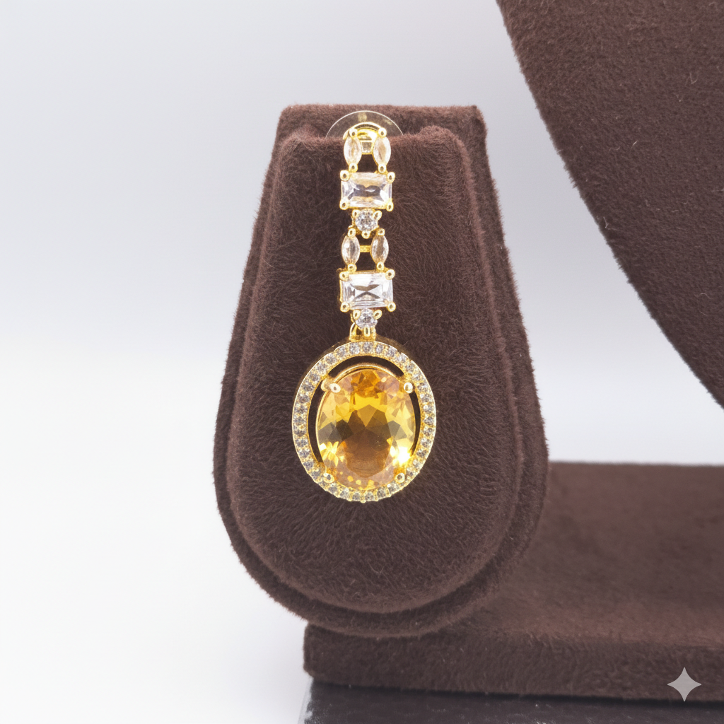 Royal Yellow American Diamond Bridal Necklace Set - طقم عقد زفاف فاخر مرصع بالألماس الأصف