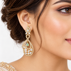 Gold-Tone Teardrop Dangle Earrings with Mint Green Stones | أقراط متدلية بلون ذهبي وأحجار باللون الأخضر النعناعي