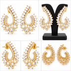Gold-Tone Leaf Design Crystal Statement Earrings | أقراط بارزة بتصميم أوراق وأحجار كريستالية بلون ذهبي