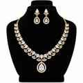 Gold-Tone Crystal Necklace & Earrings Set – Teardrop Design | طقم عقد وأقراط كريستالي بلون ذهبي وتصميم الدمعة