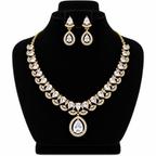 Gold-Tone Crystal Necklace & Earrings Set – Teardrop Design | طقم عقد وأقراط كريستالي بلون ذهبي وتصميم الدمعة