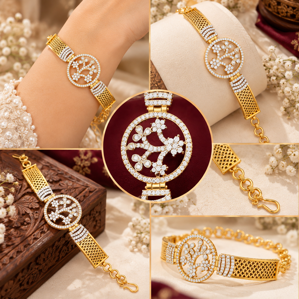 Floral Crystal Medallion Chain Bracelet for Women | سوار نسائي بسلسلة وزخرفة دائرية بنقوش زهرية وكريستالية