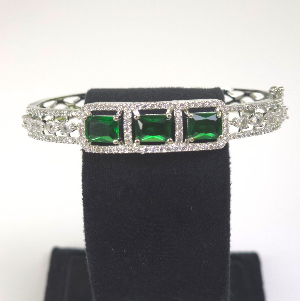 Exquisite Silver Green Cubic Zirconia Kada – Wedding & Party Collection