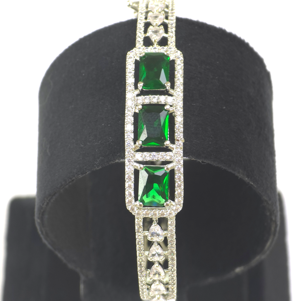 Exquisite Silver Green Cubic Zirconia Kada – Wedding & Party Collection