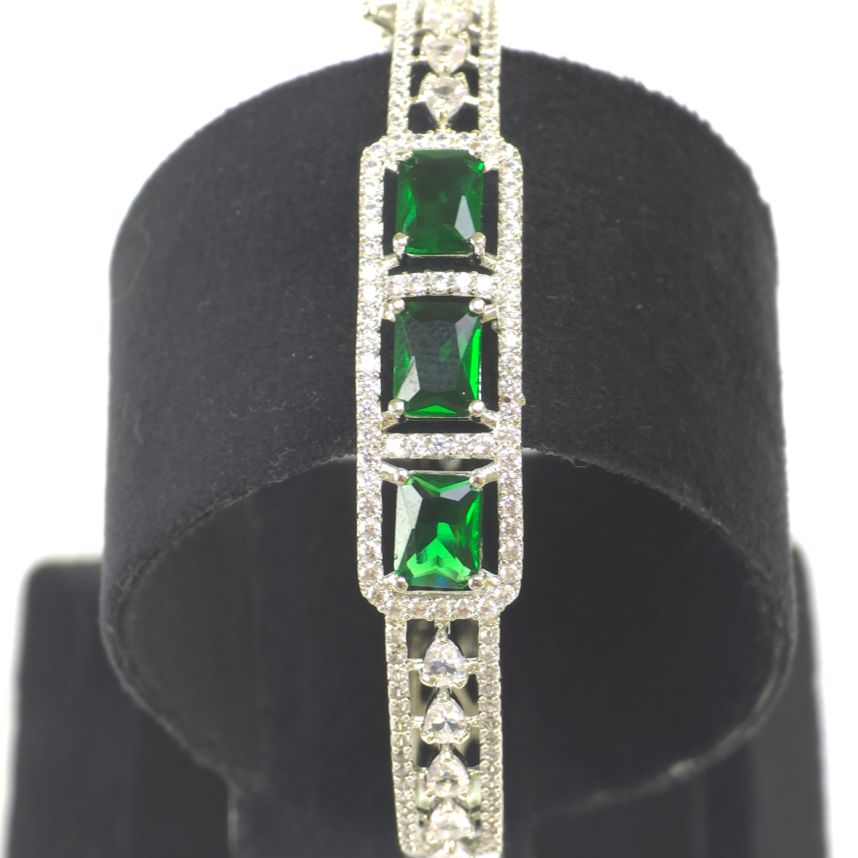 Exquisite Silver Green Cubic Zirconia Kada – Wedding & Party Collection